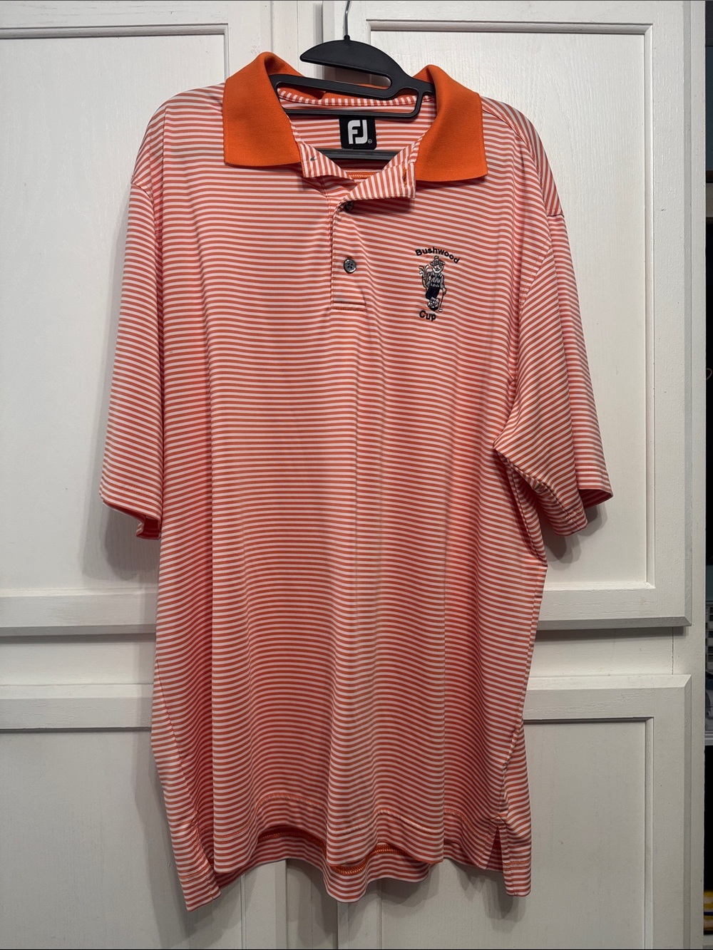 FootJoy Orange & White Striped Golf Polo with Embroidered Crest